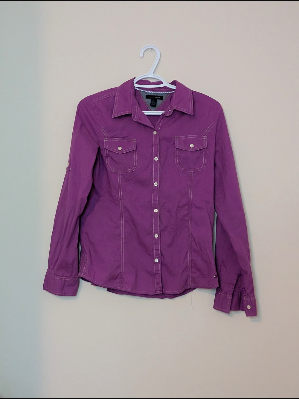 Tommy Hilfiger, Women's Purple Button Down Shirt, Size Medium